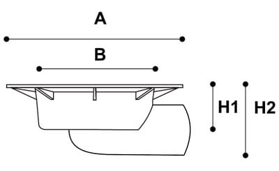 Cazoleta de PVC con salida horizontal